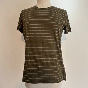 NWT Vince. Top Women's Sz Large Olive Green Striped Short Sleeve Casual T-Shirt